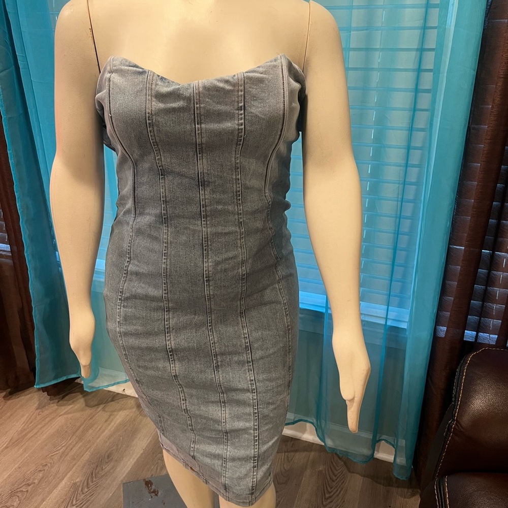 Fashion Nova Strapless Blue Denim Dress